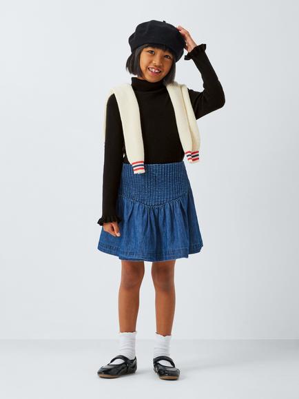 John Lewis Kids' Ribbed Roll Neck Top, Black - view 2, Black