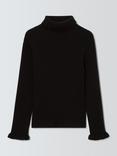 John Lewis Kids' Ribbed Roll Neck Top, Black