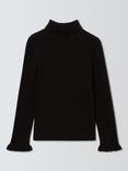John Lewis Kids' Ribbed Roll Neck Top, Black