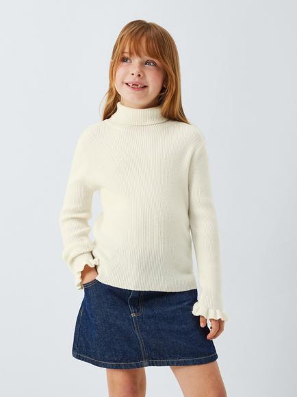 John Lewis Kids' Ribbed Roll Neck Top, Cream, Cream