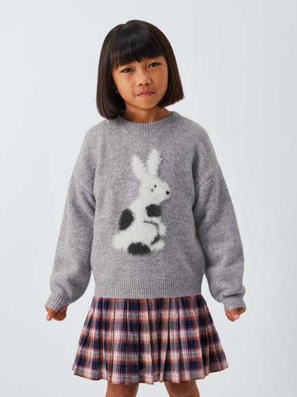John Lewis Kids' Fluffy Bunny Jumper, Purple - view 2, Purple
