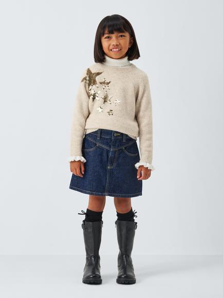 John Lewis Kids' Sequin Star Jumper, Cream - view 2, Cream