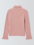 John Lewis Kids' Ribbed Roll Neck Top, Pink