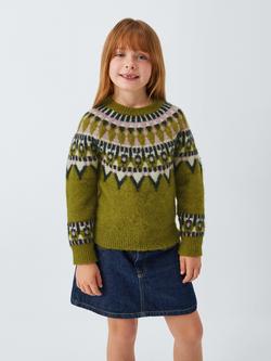 John Lewis Kids' Fair Isle Yoke Jumper, Green, Green