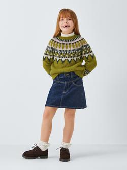 John Lewis Kids' Fair Isle Yoke Jumper, Green - view 2, Green