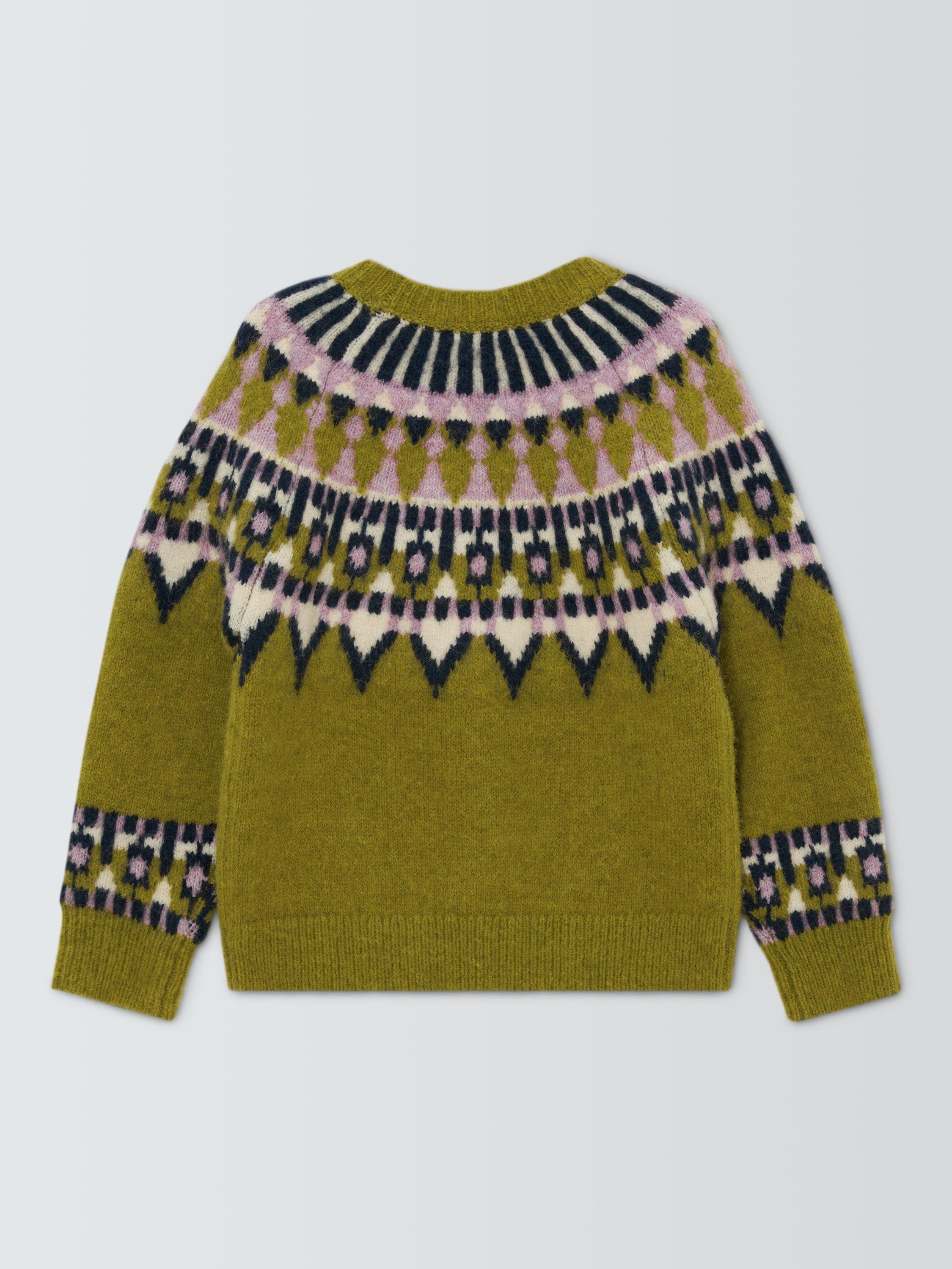 John Lewis Kids Fair Isle Yoke Jumper, Green