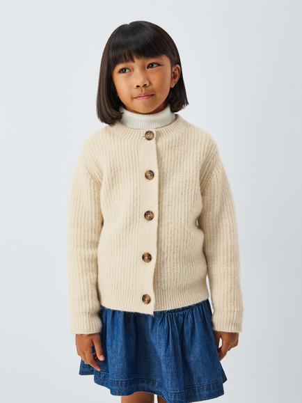 John Lewis Kids' Crew Neck Chunky Knit Cardigan, Cream, Cream