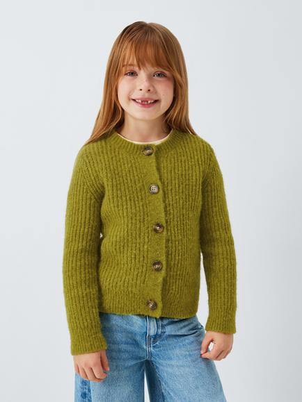 John Lewis Kids' Crew Neck Chunky Knit Cardigan, Green, Green