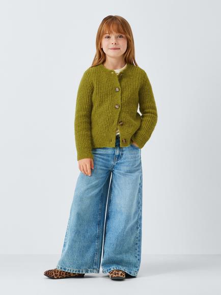 John Lewis Kids' Crew Neck Chunky Knit Cardigan, Green - view 2, Green
