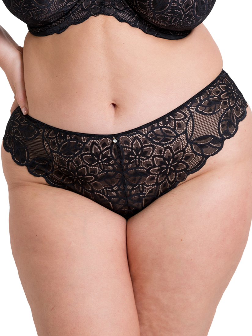 Product image 1 of 6, which shows Curvy Kate Lovelace Brazilian Knickers, Black/Taupe, S