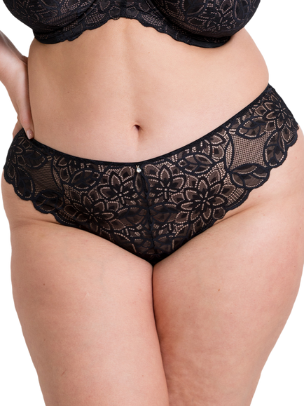 Curvy Kate Lovelace Brazilian Knickers, Black/Taupe
