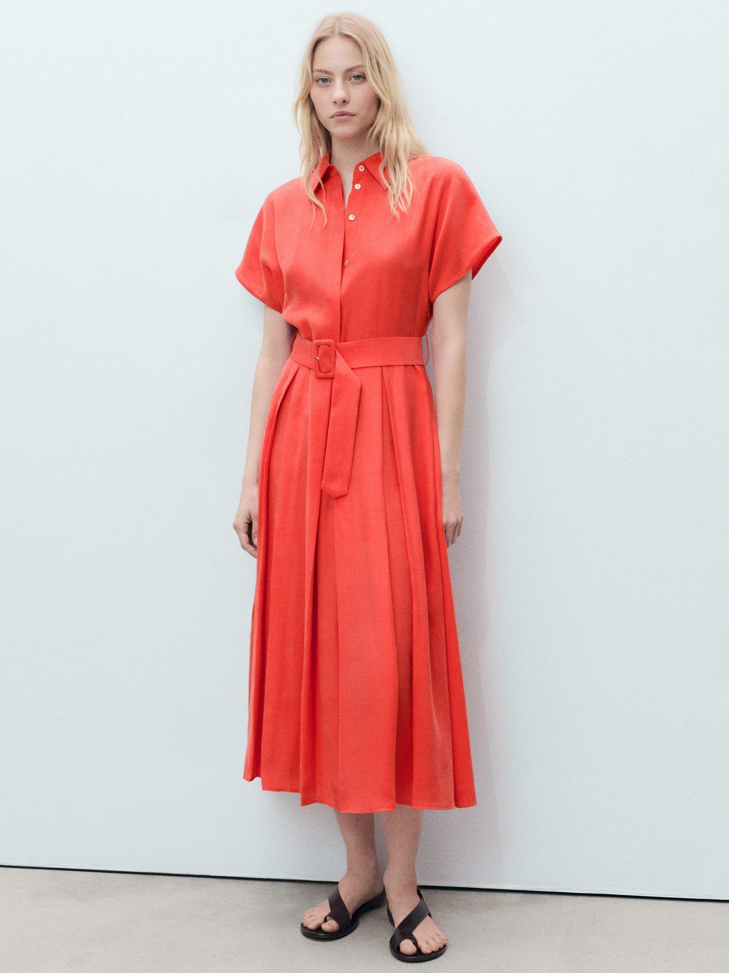 Product image 1 of 7, which shows Mango Macarela Belted Shirt Dress, Red, 6