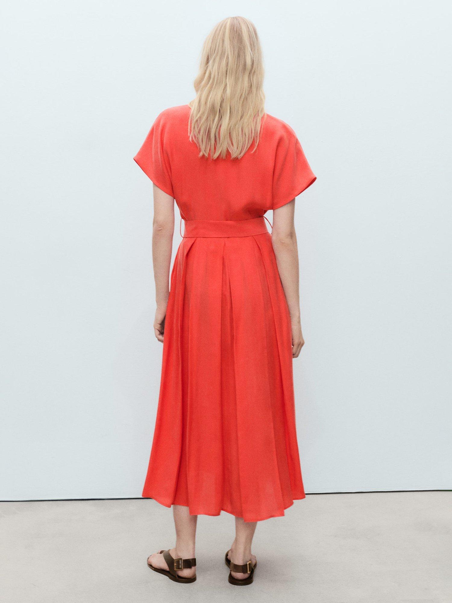 Product image 4 of 7, which shows Mango Macarela Belted Shirt Dress, Red, 6