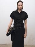 Mango Adri Wool Blend Polo Knit Top, Charcoal