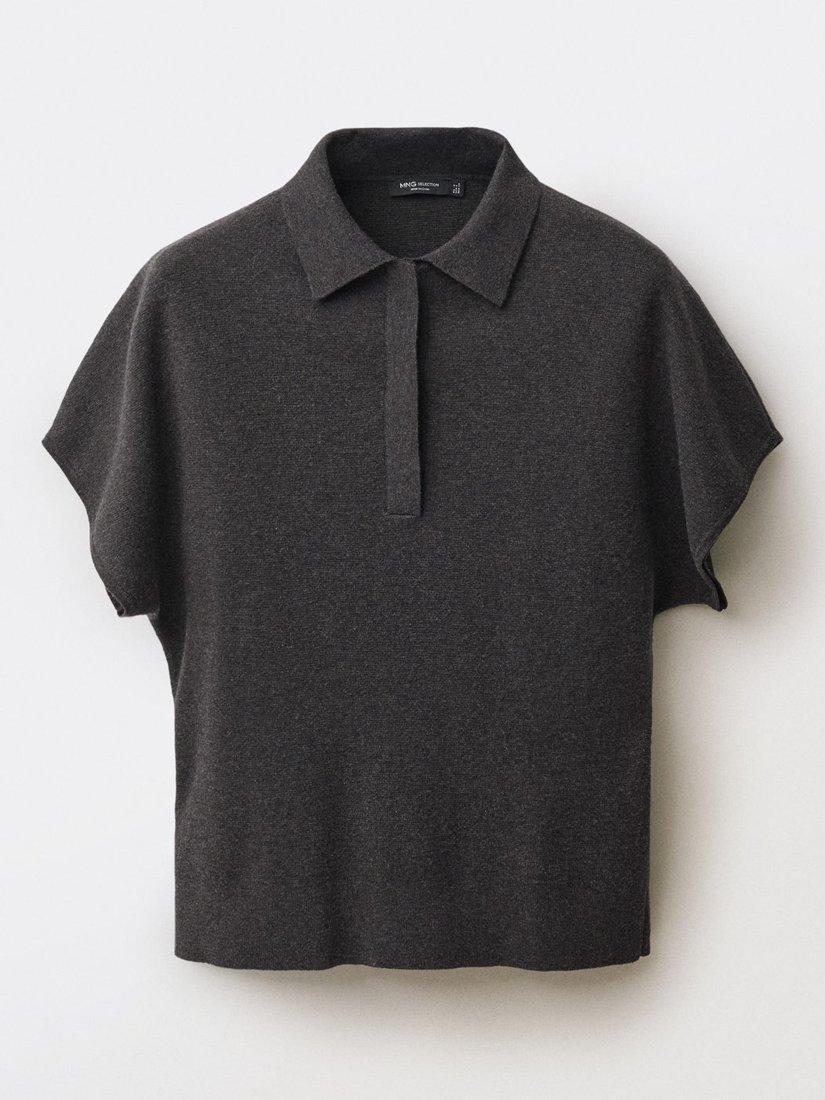 Product image 3 of 8, which shows Mango Adri Wool Blend Polo Knit Top, Charcoal, M