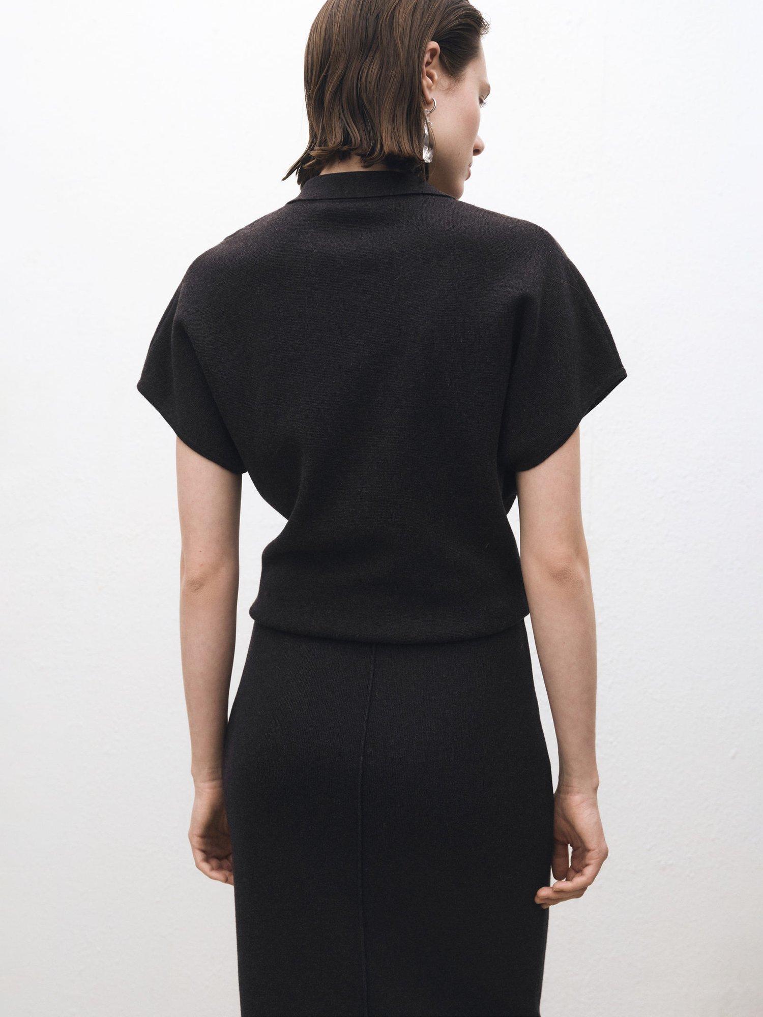 Product image 4 of 8, which shows Mango Adri Wool Blend Polo Knit Top, Charcoal, M