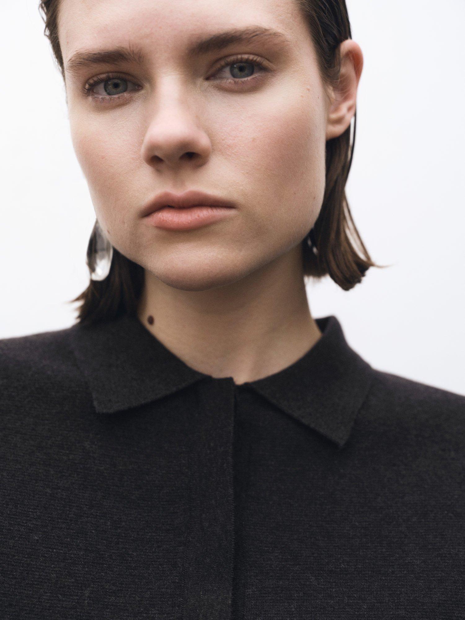 Product image 6 of 8, which shows Mango Adri Wool Blend Polo Knit Top, Charcoal, M