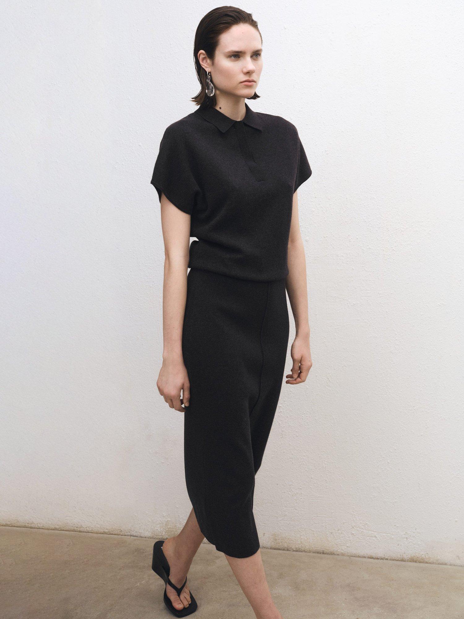 Product image 7 of 8, which shows Mango Adri Wool Blend Polo Knit Top, Charcoal, M