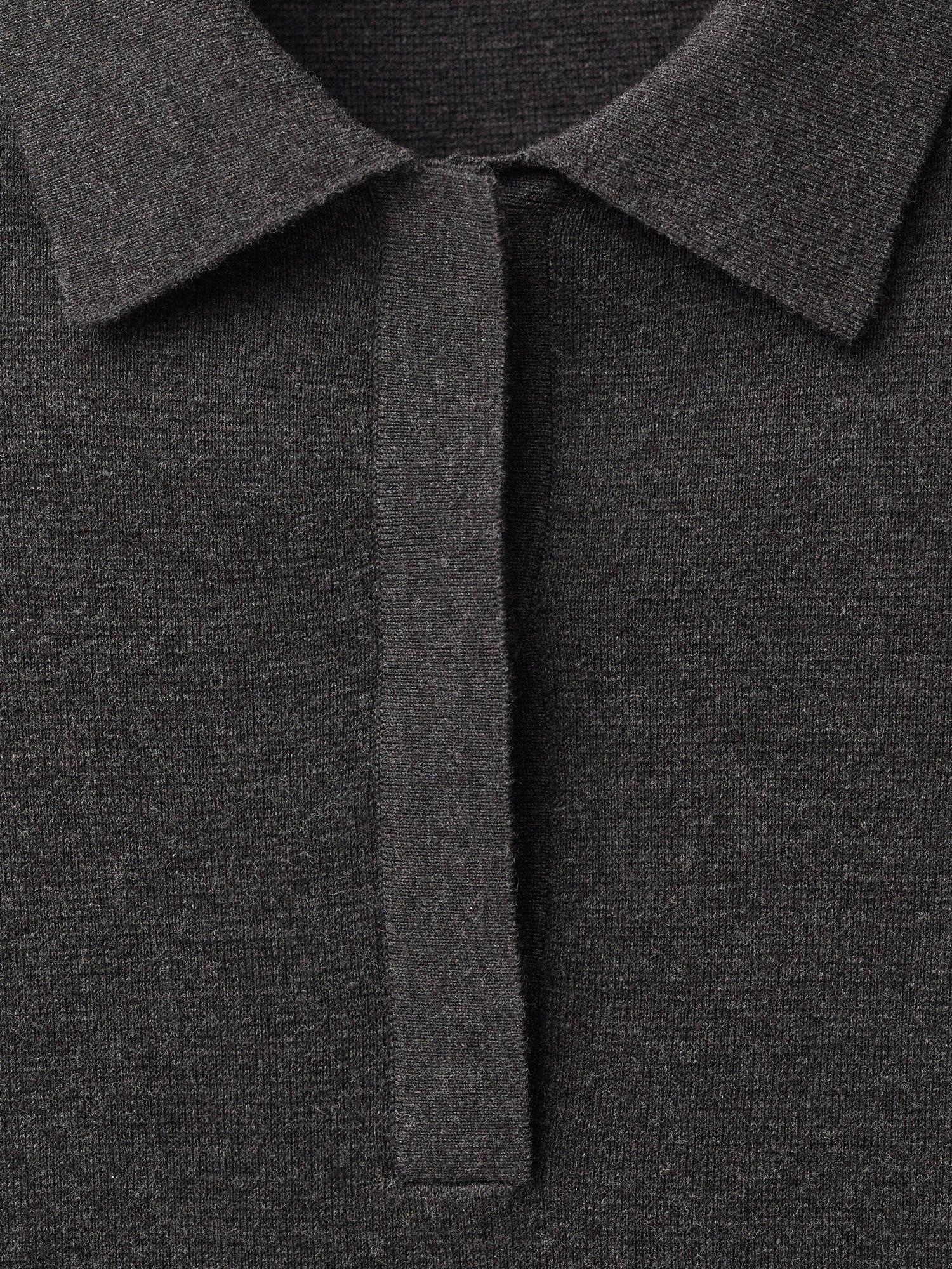 Product image 8 of 8, which shows Mango Adri Wool Blend Polo Knit Top, Charcoal, M