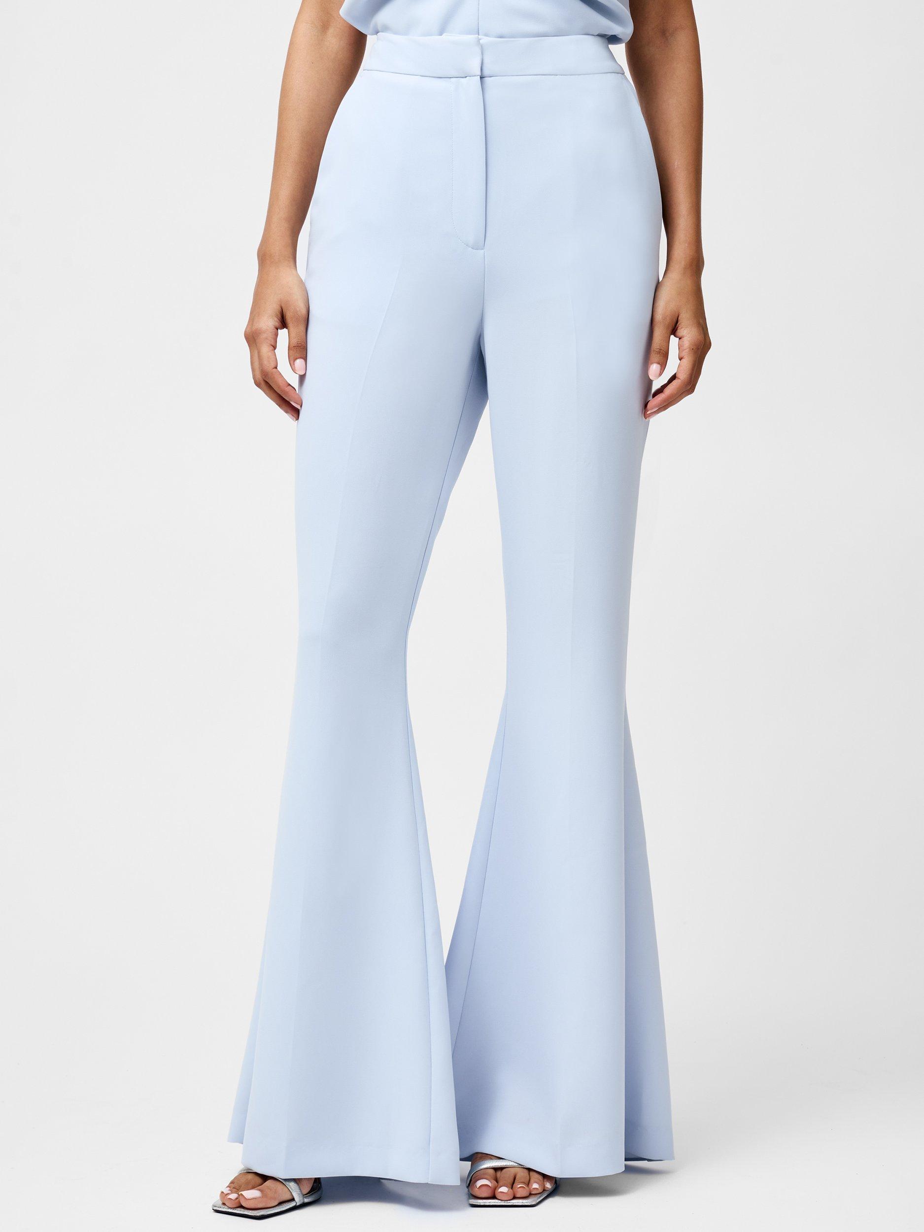 Product image 1 of 5, which shows French Connection Arlette Flared Leg Trousers, Powder Blue, 6