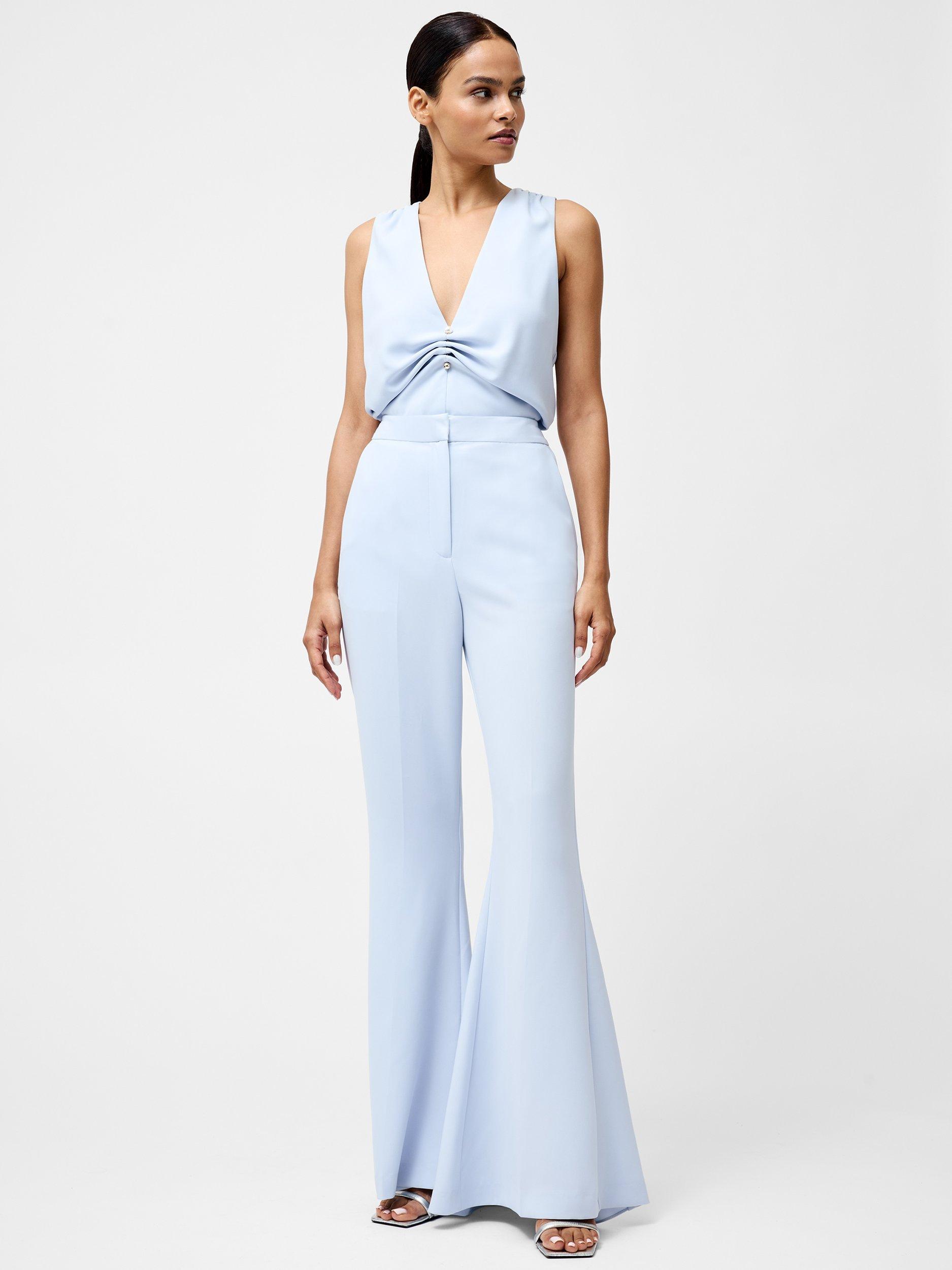 Product image 3 of 5, which shows French Connection Arlette Flared Leg Trousers, Powder Blue, 6