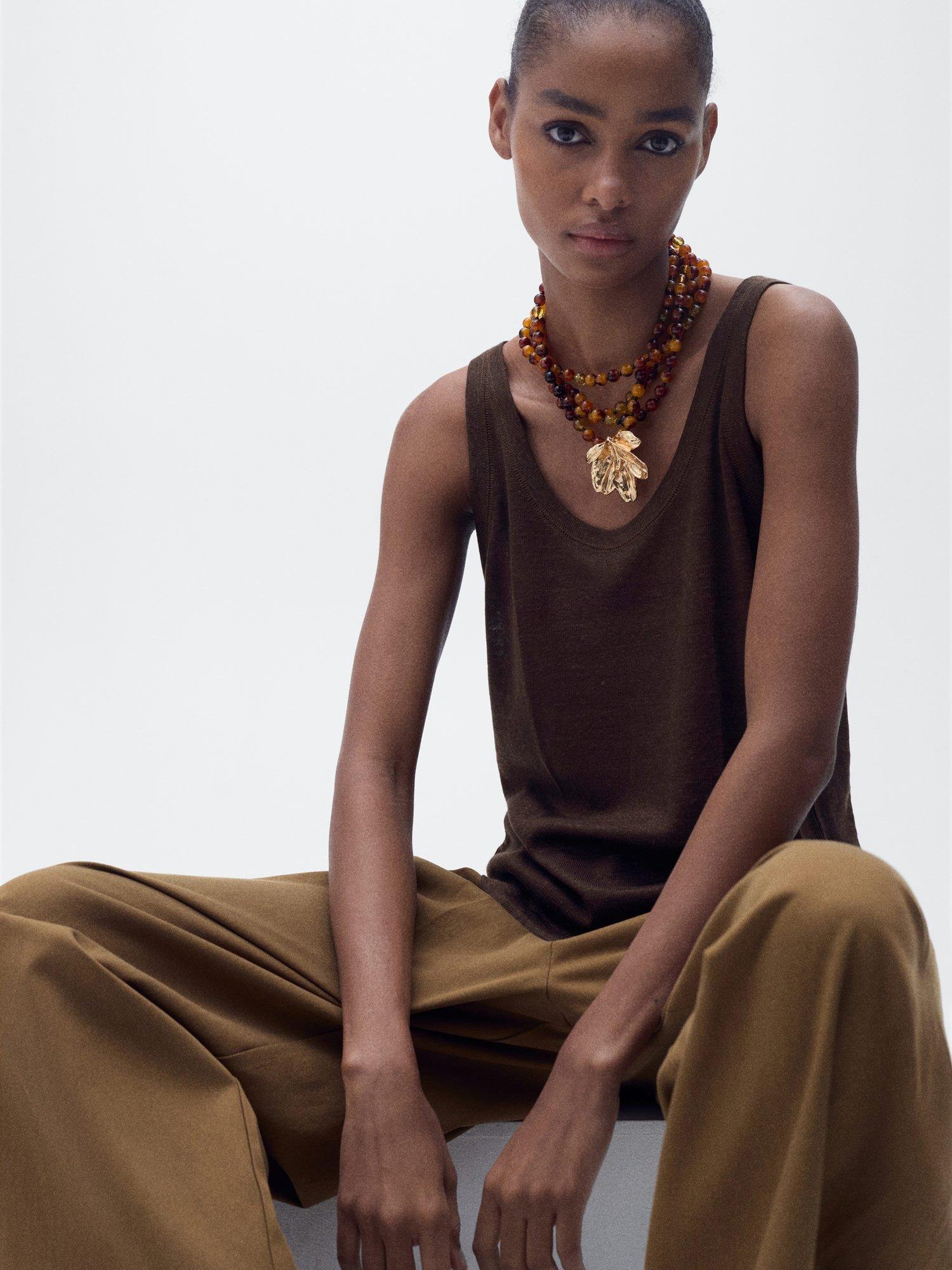 Product image 1 of 7, which shows Mango Lini Sleeveless Top, Brown, XS