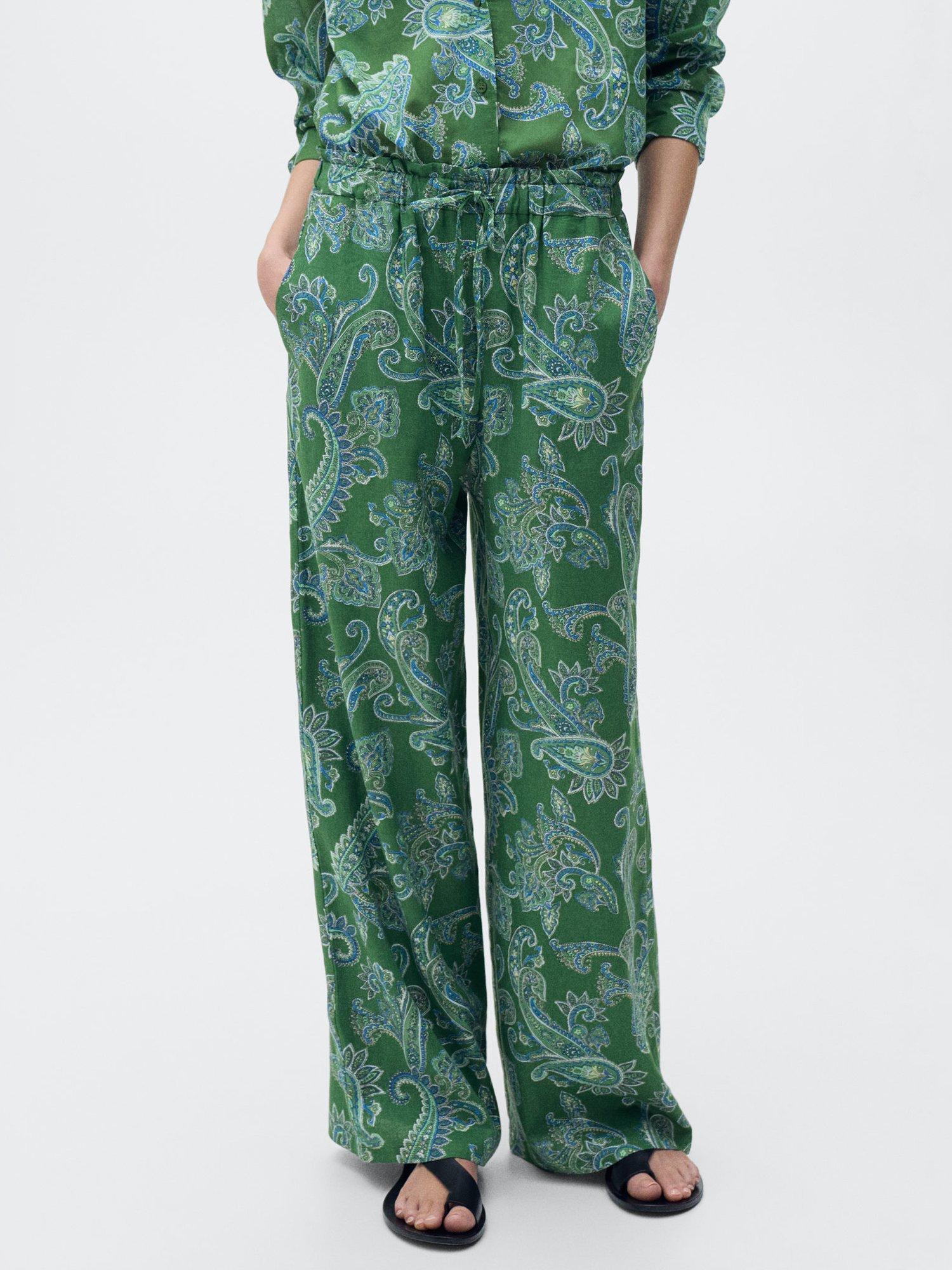 Mango Mamba Paisley Linen Rich Trousers, Green