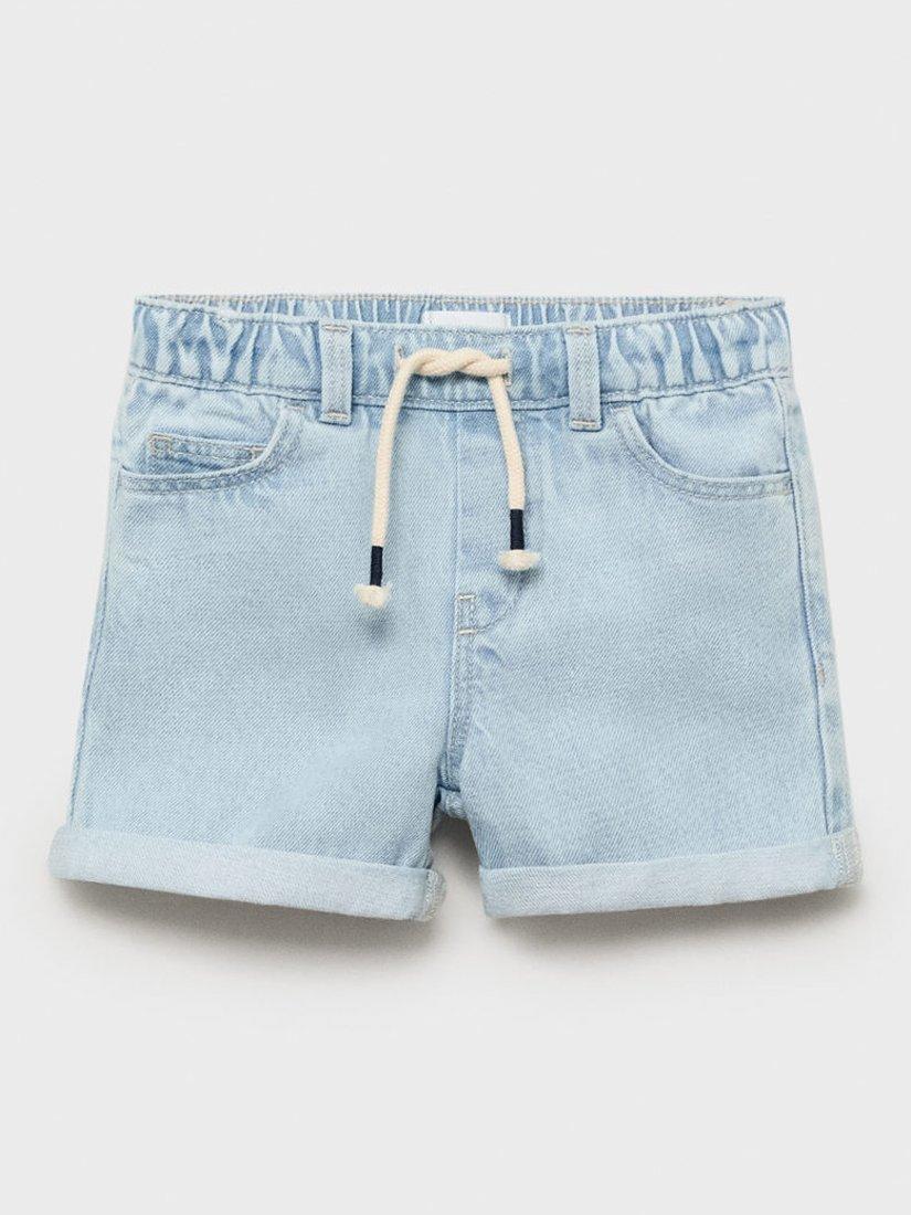 Product image 2 of 5, which shows Mango Kids' Cancun Denim Drawstring Shorts, Mid Blue, 12-18 months
