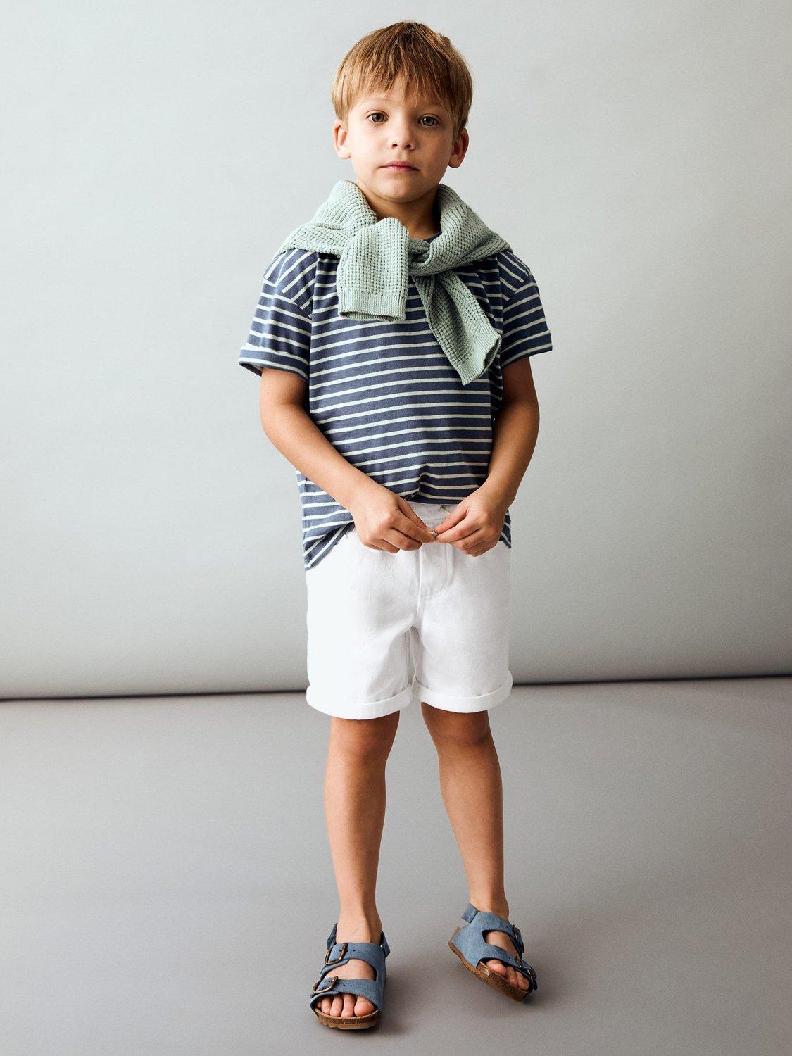 Product image 1 of 5, which shows Mango Kids' Cancun Denim Drawstring Shorts, White, 12-18 months