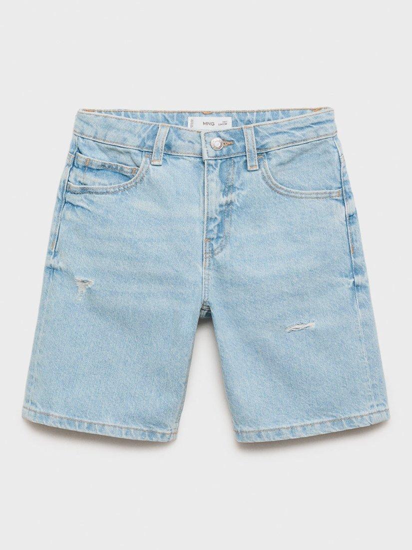 Product image 1 of 4, which shows Mango Kids' Martin Cotton Denim Bermuda Shorts, Open Blue, 6 years