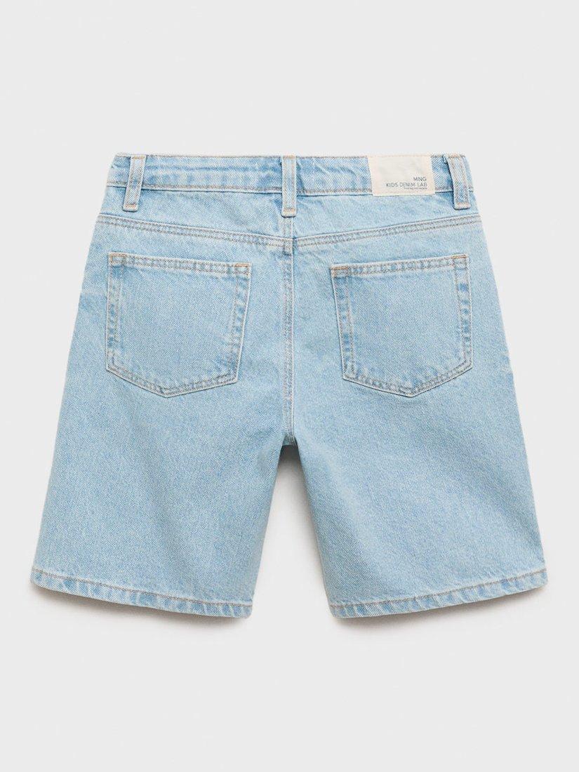 Product image 2 of 4, which shows Mango Kids' Martin Cotton Denim Bermuda Shorts, Open Blue, 6 years