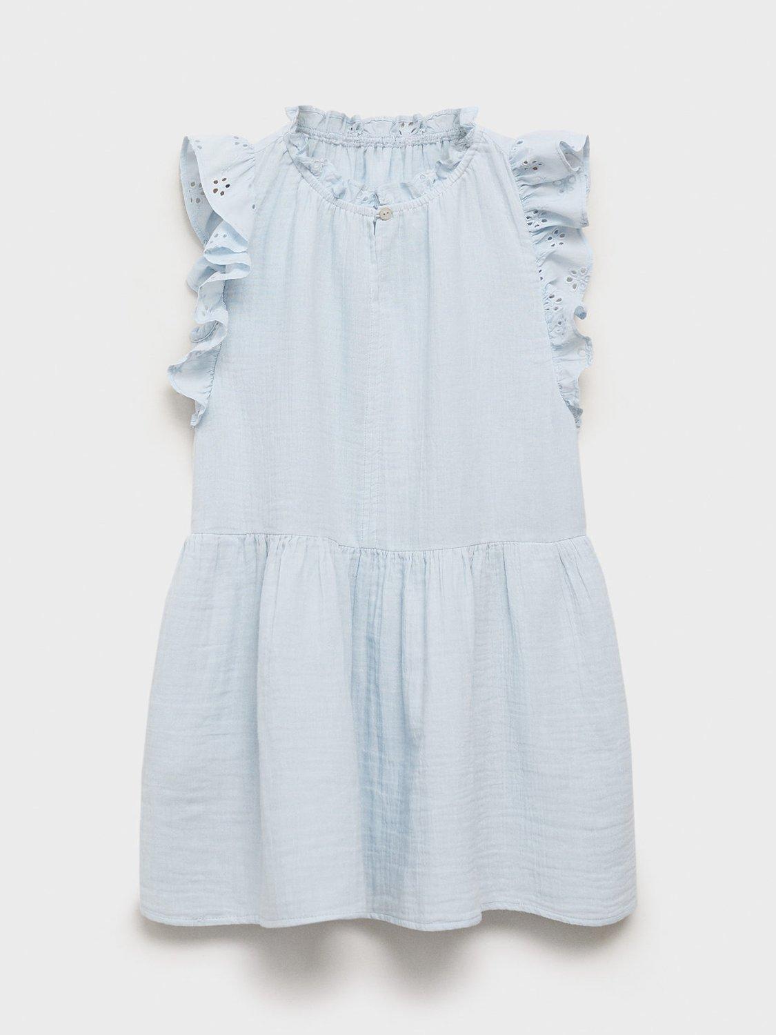 Mango Kids' Cecilia Cotton Dress, Light Pastel Blue