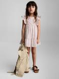Mango Kids' Cotton Tiered Frill Striped Print Dress, Red
