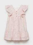 Mango Kids' Cotton Tiered Frill Striped Print Dress, Red