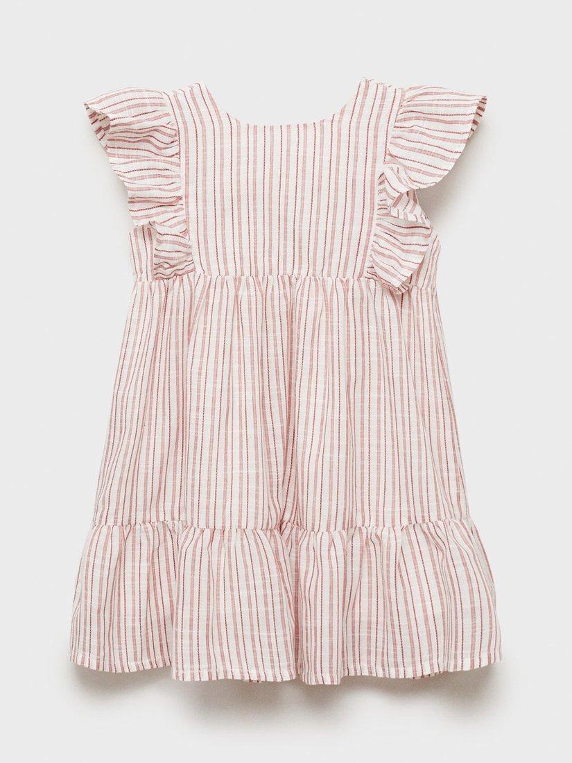Product image 3 of 6, which shows Mango Kids' Cotton Tiered Frill Striped Print Dress, Red, 18-24 months