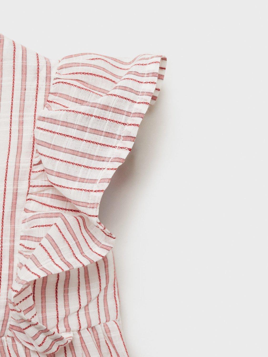 Product image 4 of 6, which shows Mango Kids' Cotton Tiered Frill Striped Print Dress, Red, 18-24 months