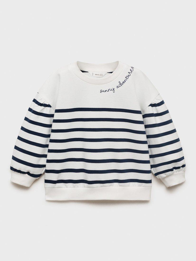 Product image 2 of 6, which shows Mango Kids' Cotton Log Sleeved Striped Sweatshirt, Navy, 9-12 months