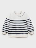 Mango Kids' Cotton Log Sleeved Striped Sweatshirt, Navy