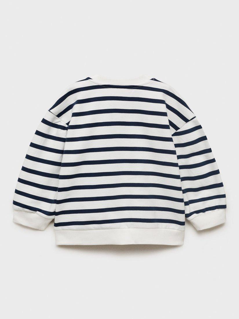Product image 3 of 6, which shows Mango Kids' Cotton Log Sleeved Striped Sweatshirt, Navy, 9-12 months
