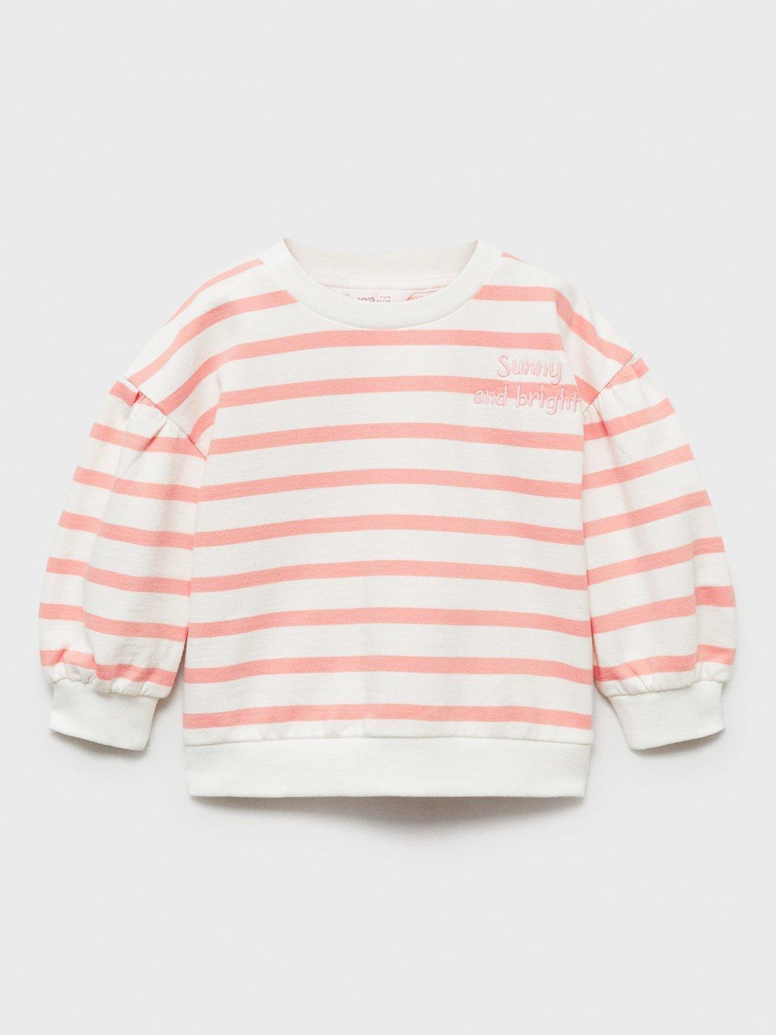 Product image 1 of 4, which shows Mango Kids' Sunny Stripe Cotton Jumper, Bright Red, 9-12 months