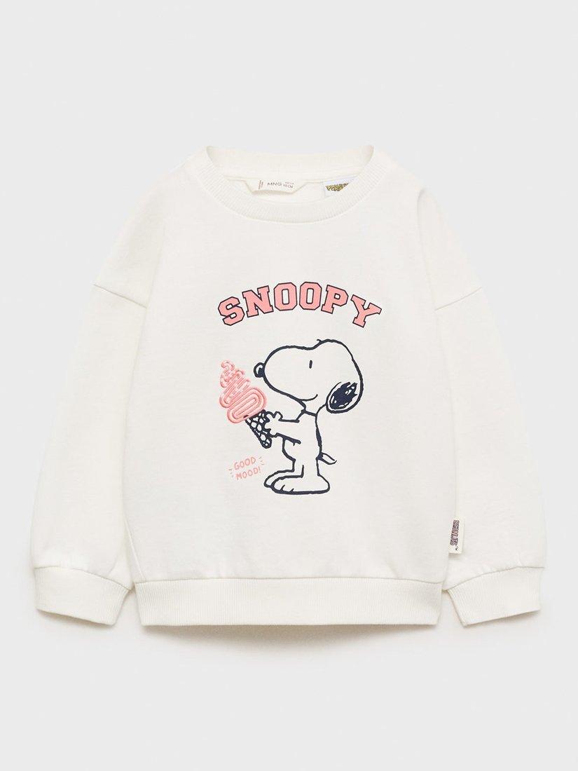 Product image 3 of 7, which shows Mango Kids' Syice Snoopy Graphic Print Cotton Jumper, Natural White, 12-18 months