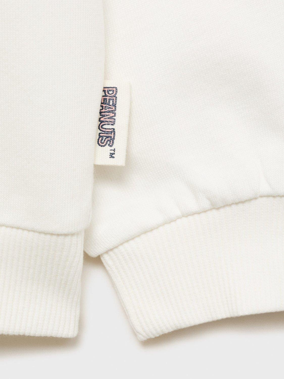 Product image 5 of 7, which shows Mango Kids' Syice Snoopy Graphic Print Cotton Jumper, Natural White, 12-18 months