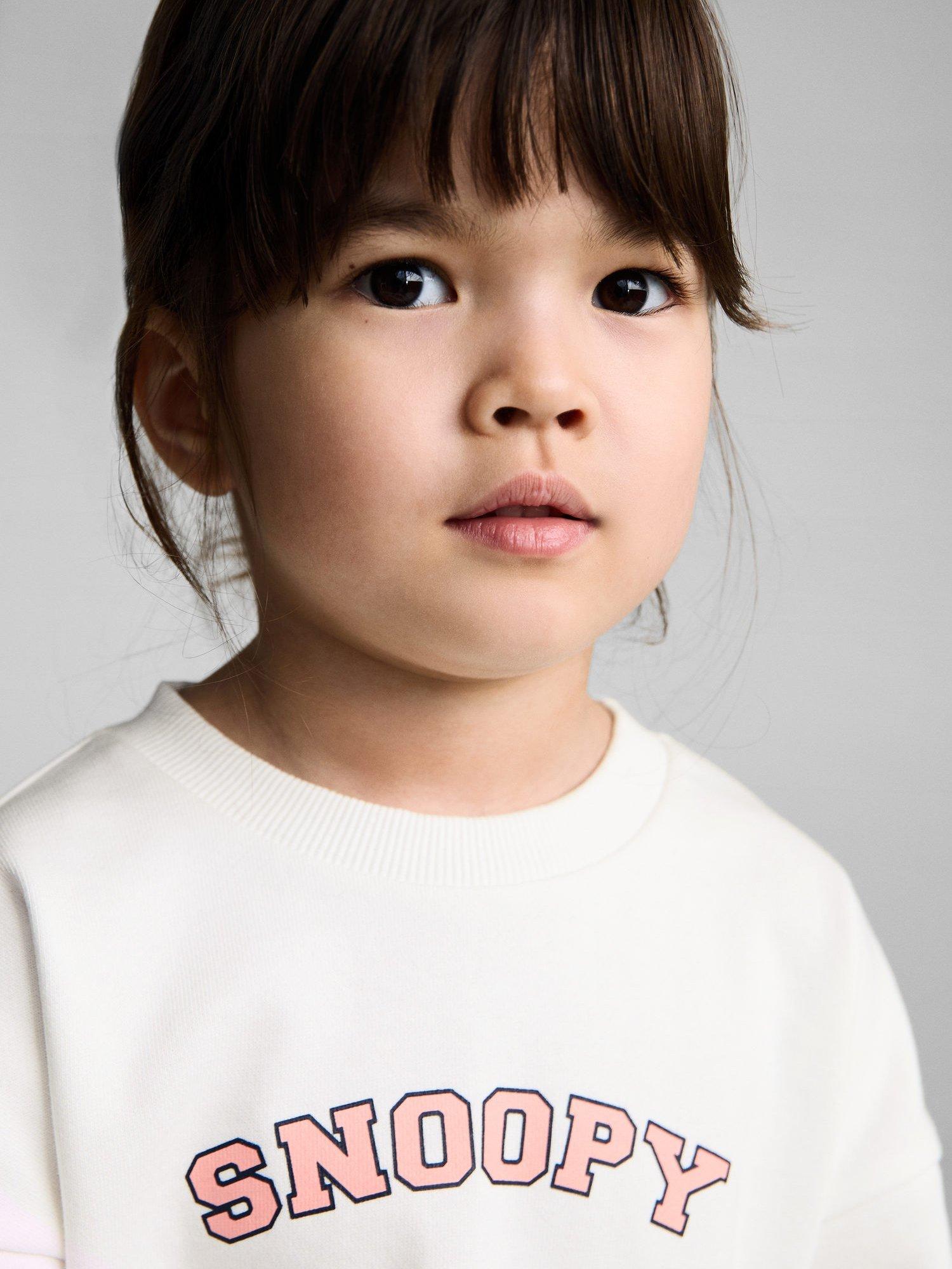 Product image 6 of 7, which shows Mango Kids' Syice Snoopy Graphic Print Cotton Jumper, Natural White, 12-18 months