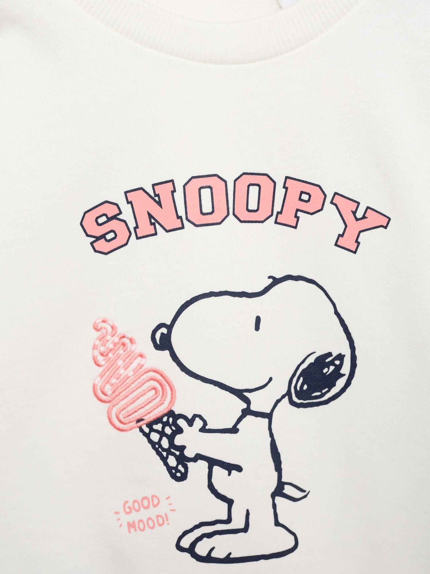 Product image 7 of 7, which shows Mango Kids' Syice Snoopy Graphic Print Cotton Jumper, Natural White, 12-18 months