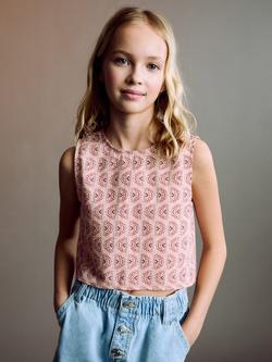 Mango Kids' Jaipur Cotton Sleeveless Vest Top, Pink, Pink