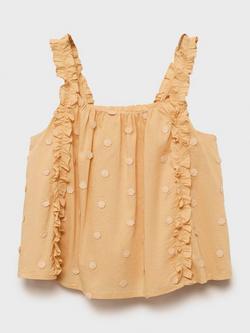 Mango Kids' Mousse Cotton Blend Embroidered Blouse, Medium Yellow, Medium Yellow