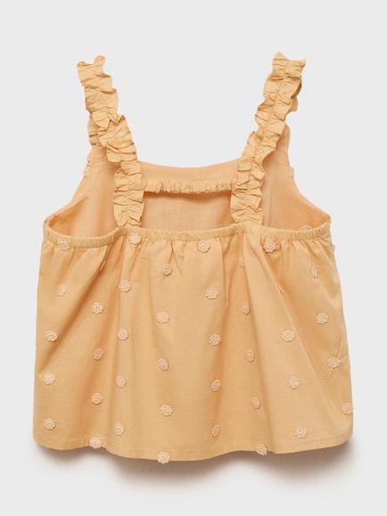 Mango Kids' Mousse Cotton Blend Embroidered Blouse, Medium Yellow - view 2, Medium Yellow