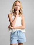 Mango Kids' Camila Cotton Denim Shorts, Open Blue