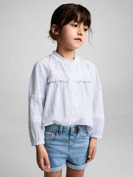 Mango Kids' Turned Up Hem Denim Shorts, Mid Blue, Mid Blue