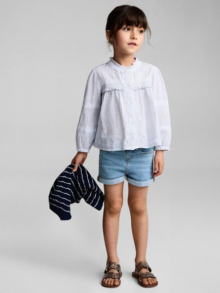 Mango Kids' Turned Up Hem Denim Shorts, Mid Blue - view 2, Mid Blue